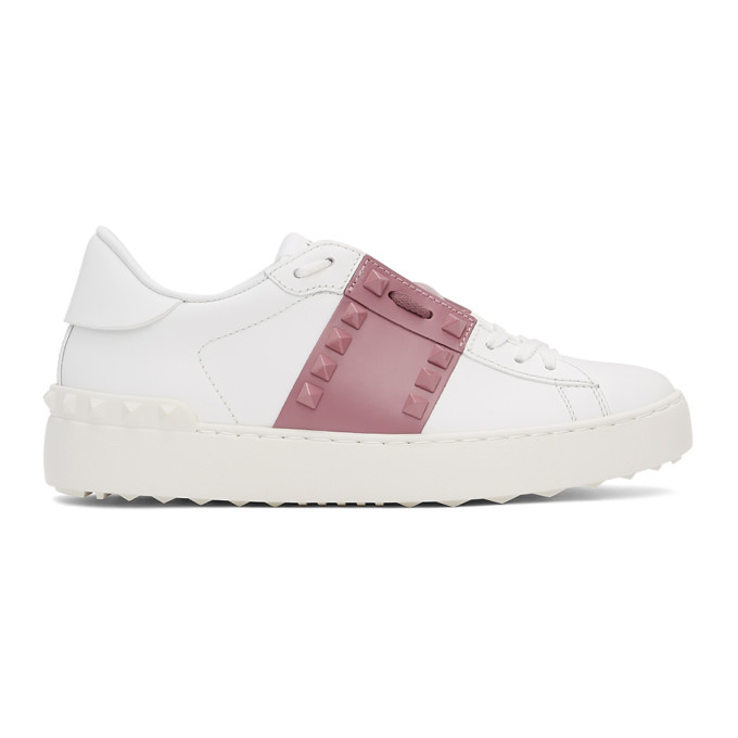 VALENTINO GARAVANI WHITE & PINK ROCKSTUD OPEN SNEAKERS