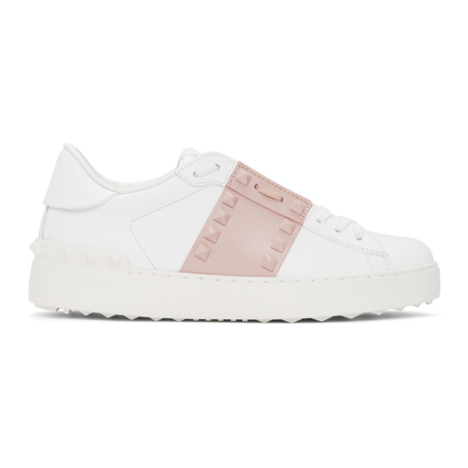 VALENTINO GARAVANI WHITE & PINK VALENTINO GARAVANI ROCKSTUD OPEN SNEAKERS