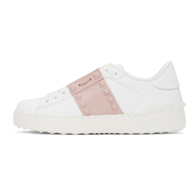 Shop Valentino White & Pink  Garavani Rockstud Open Sneakers In 834 Wrose