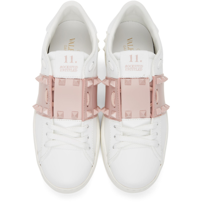 Shop Valentino White & Pink  Garavani Rockstud Open Sneakers In 834 Wrose