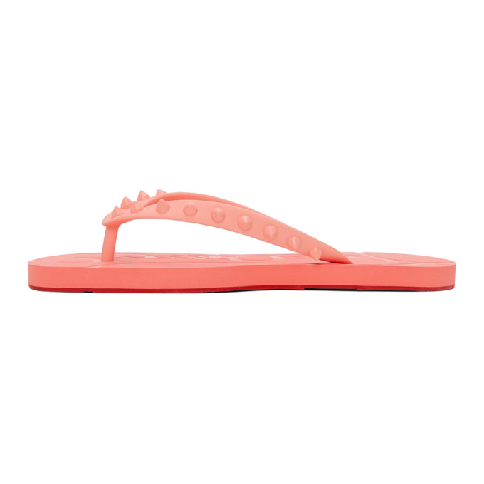 Christian Louboutin Loubi Studded Rubber Flip Flops In Operette