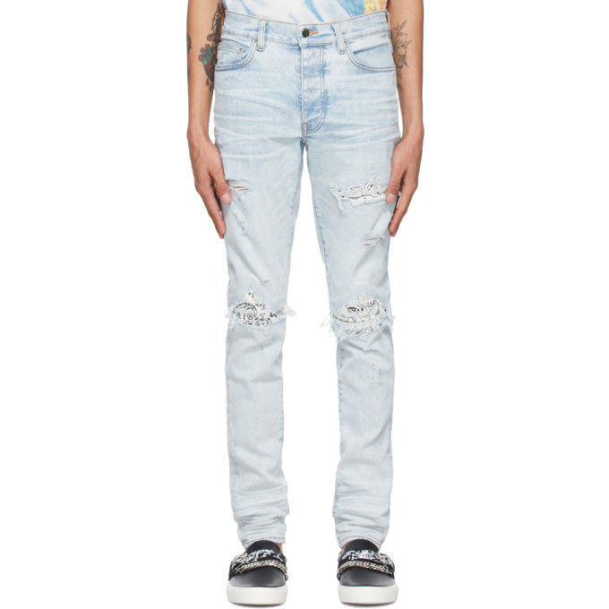 Amiri 15cm Mx1 Leather Bandana & Denim Jeans In Light Blue