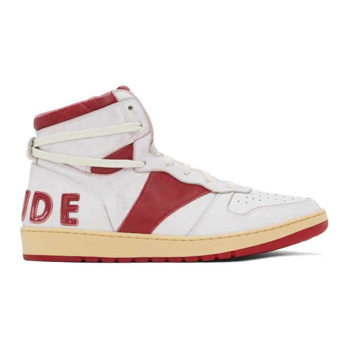 RHUDE WHITE & RED RHECESS HI SNEAKERS