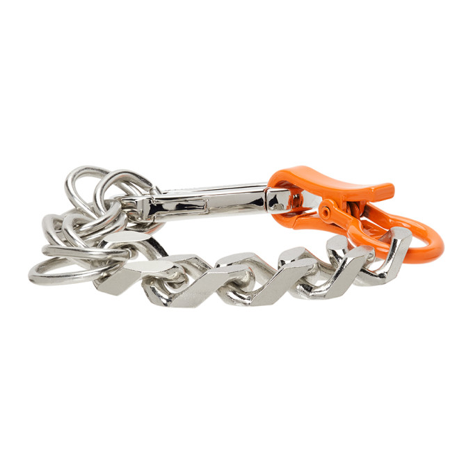 Click to view more detailed imagery on our partner's website Heron Preston Multichain Bracelet W/ Orange Closure In Silver Orange