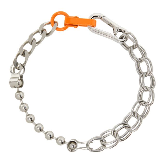 Click to view more detailed imagery on our partner's website Heron Preston Silver & Orange Multichain Necklace In Silver Orange