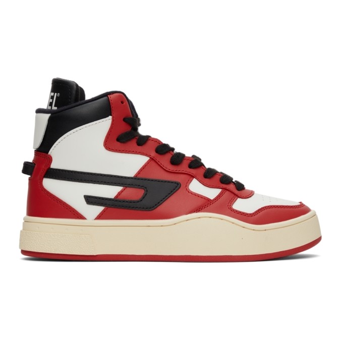 Diesel Mens Mars Red/star White/ S-ukiyo Panelled Leather High-top Trainers 7 In H8817