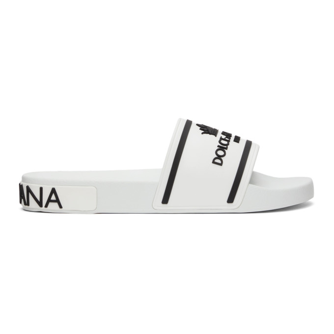 DOLCE & GABBANA WHITE & BLACK RUBBER LOGO SLIDES