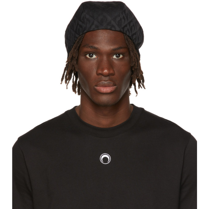 Marine Serre Black Moon Lozenge Beret In 00 Black