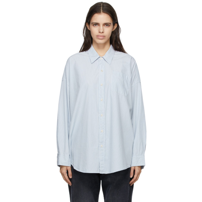 R13 Oversized Striped Washed-cotton Oxford Shirt In Blue/white