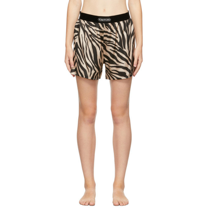 TOM FORD BLACK & OFF-WHITE SILK SOLID PJ SHORTS