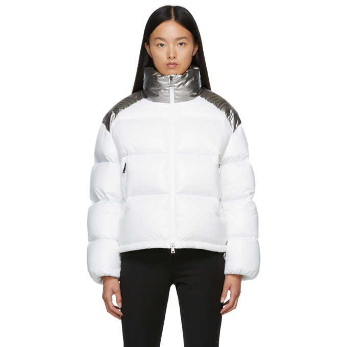 Moncler Cuscute Metallic Collar Down Puffer Jacket In 032 White