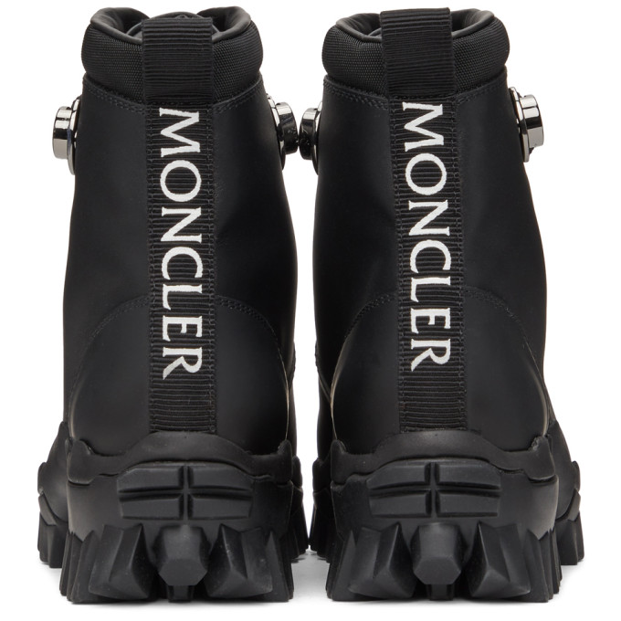 Shop Moncler Black Leather Helis Boots In 999 Bg2lack