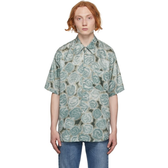 ACNE STUDIOS GREEN PRINTED SHORT SLEEVE SHIRT