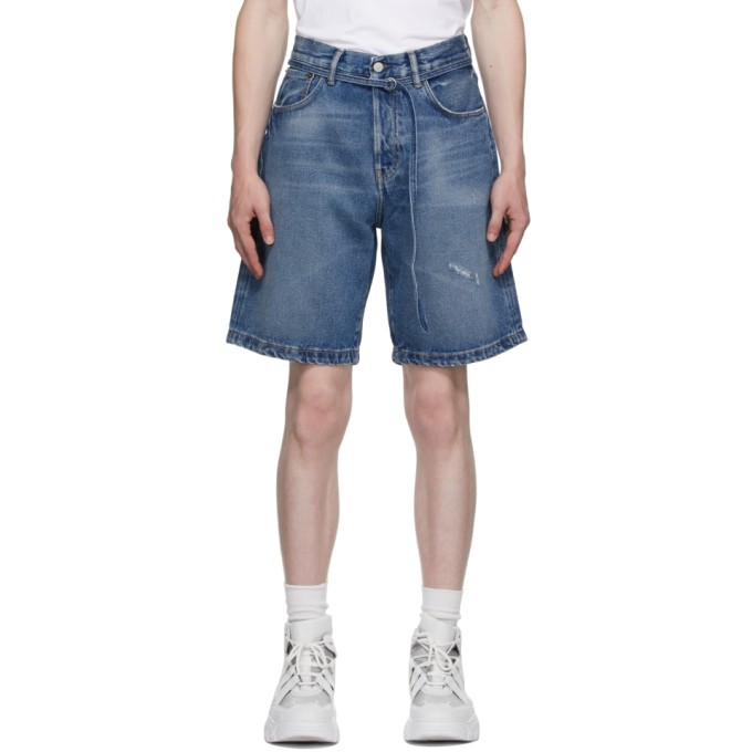 ACNE STUDIOS BLUE DENIM BELTED SHORTS