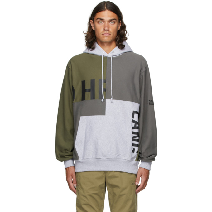 HELMUT LANG GREEN & GREY PATCHWORK HOODIE