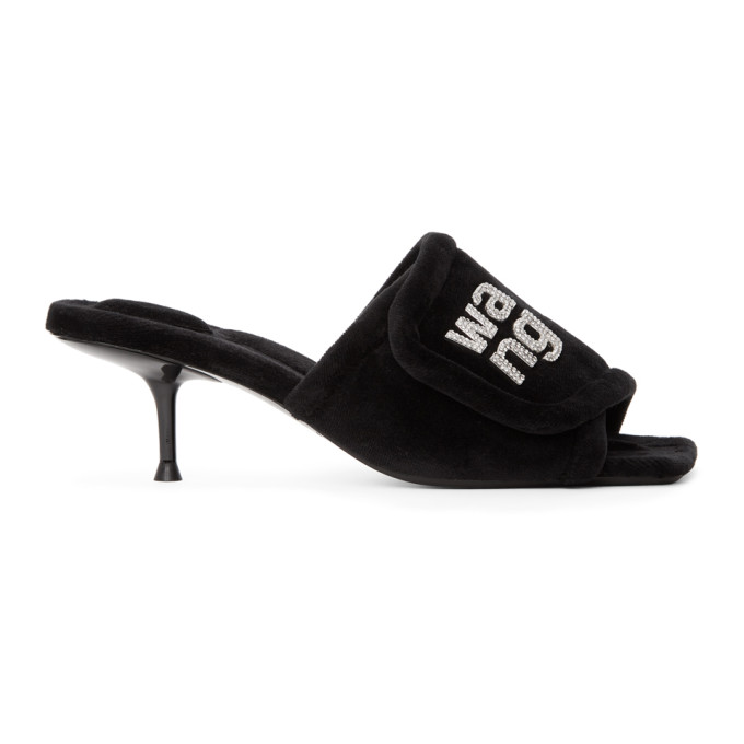 ALEXANDER WANG BLACK PADDED LOGO JESSIE HEELED SANDALS