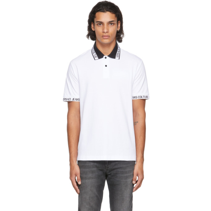 VERSACE JEANS COUTURE WHITE & BLACK LOGO COLLAR POLO