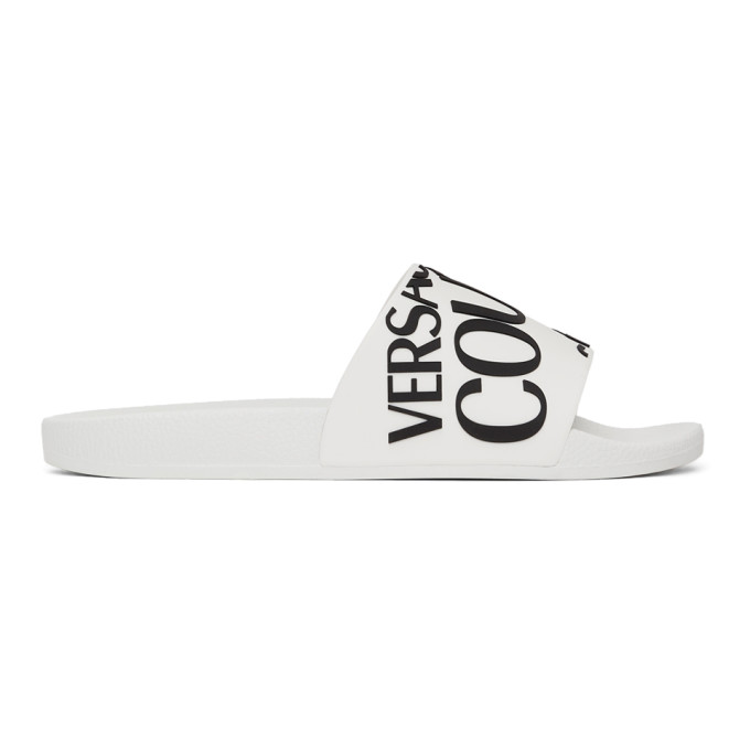 VERSACE JEANS COUTURE WHITE RUBBER LOGO SLIDES