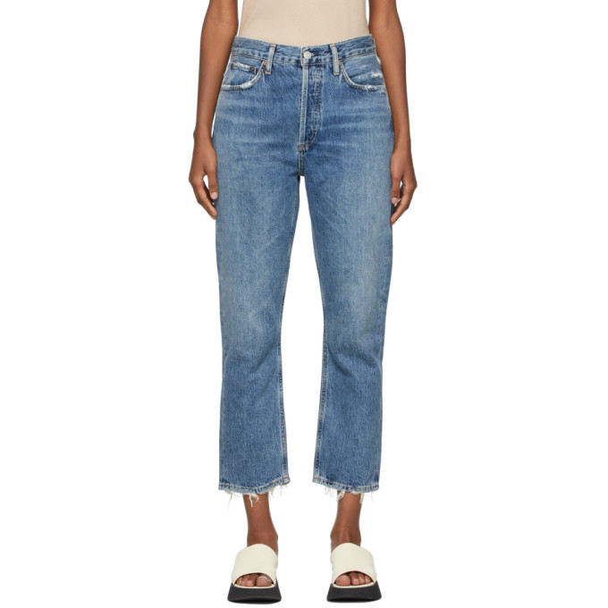 AGOLDE BLUE RILEY HIGH-RISE STRAIGHT CROP JEANS