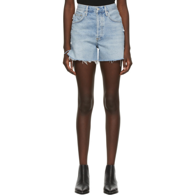 AGOLDE BLUE DEE SUPER HIGH DENIM SHORTS