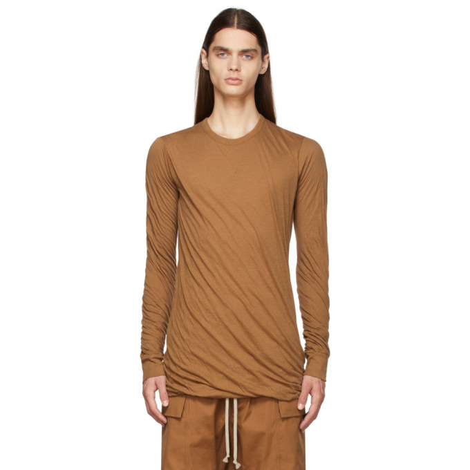 RICK OWENS TAN DOUBLE LONG SLEEVE T-SHIRT