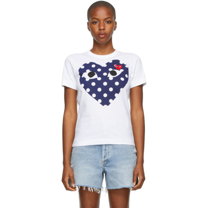 Garçons Play White & Navy Polka Dot Big Heart T-shirt In 1 White | ModeSens