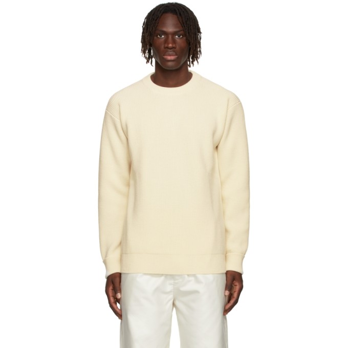 Jil Sander Off-white Wool Ribbed Sweater In Light Beige