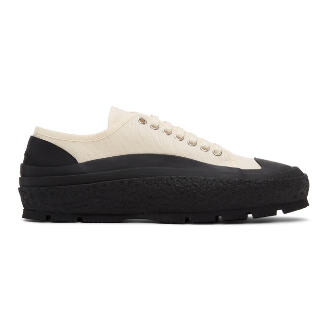 JIL SANDER OFF-WHITE CANVAS LOW-TOP SNEAKERS