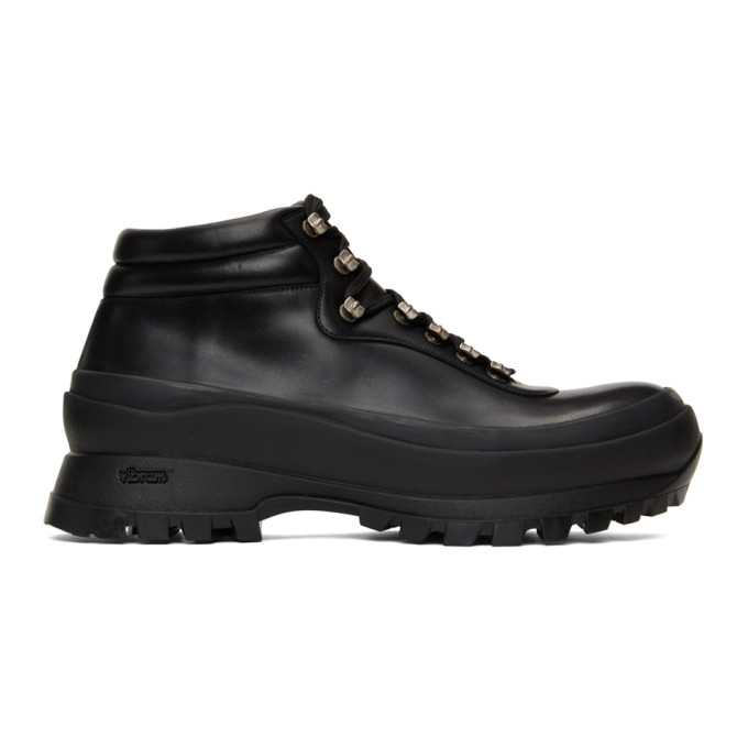 JIL SANDER BLACK LEATHER HIKING BOOTS