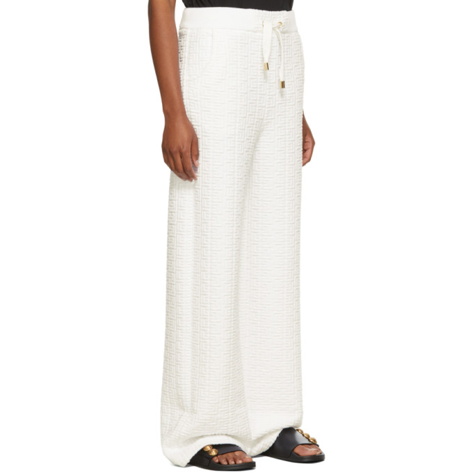 Balmain White Nylon Embossed Monogram Lounge Pants