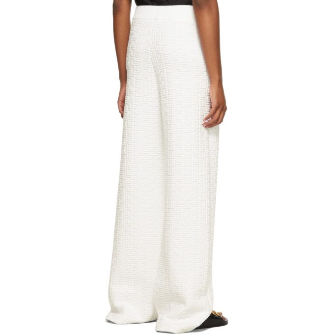 Balmain White Nylon Embossed Monogram Lounge Pants