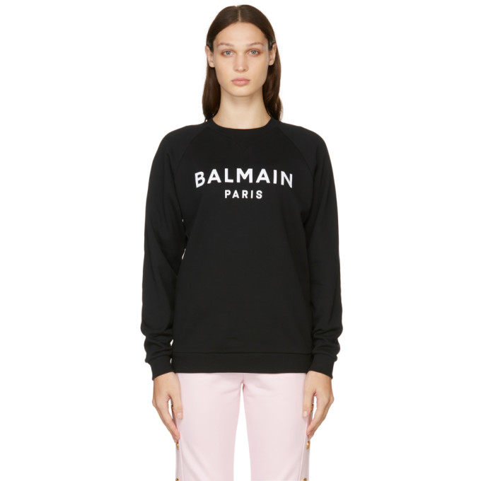 BALMAIN BLACK FLOCKED LOGO SWEATSHIRT