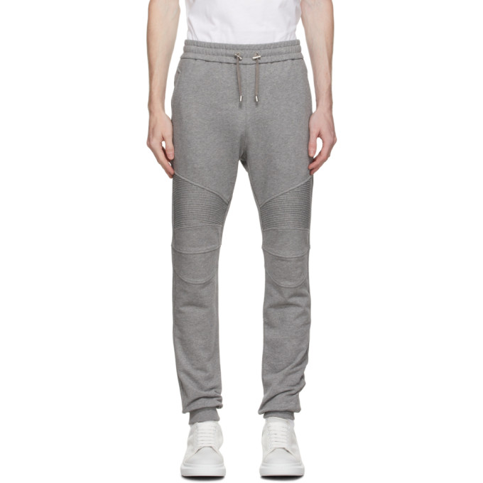 BALMAIN GREY COTTON LOGO LOUNGE PANTS