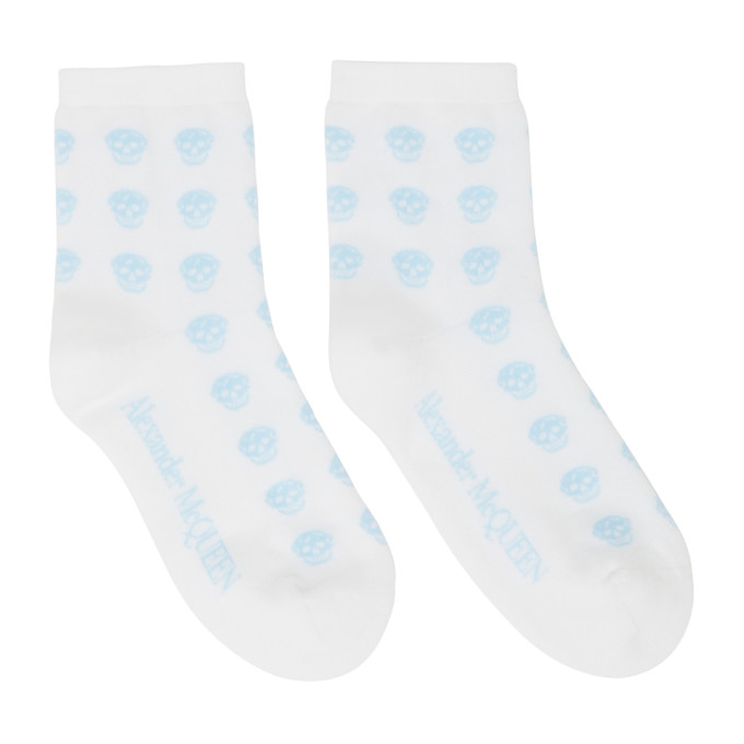 ALEXANDER MCQUEEN WHITE & BLUE MULTISKULL SOCKS