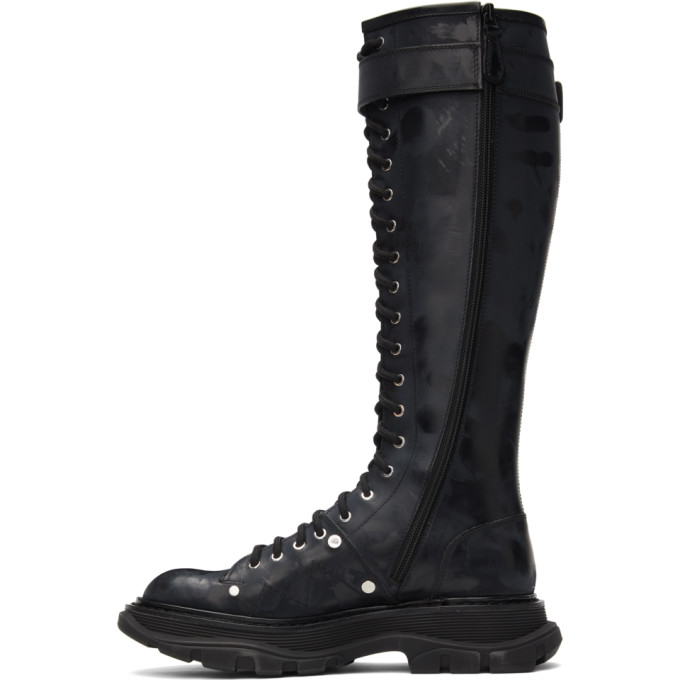 Shop Alexander Mcqueen Black Tread Lace-up Tall Boots In 1081 Black