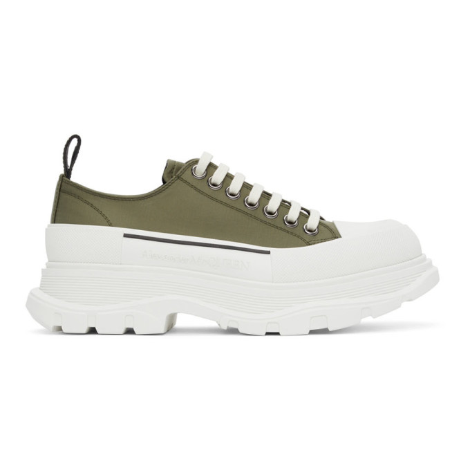 ALEXANDER MCQUEEN KHAKI SATIN TREAD SLICK LOW SNEAKERS