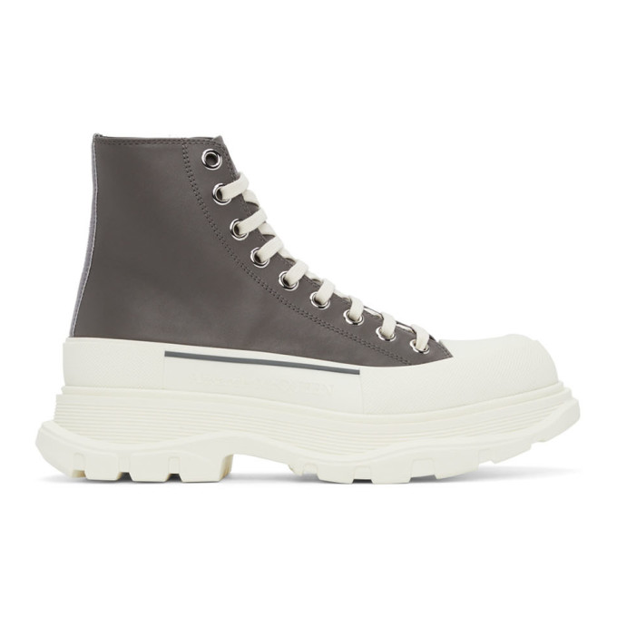 ALEXANDER MCQUEEN GREY LEATHER TREAD SLICK HIGH SNEAKERS