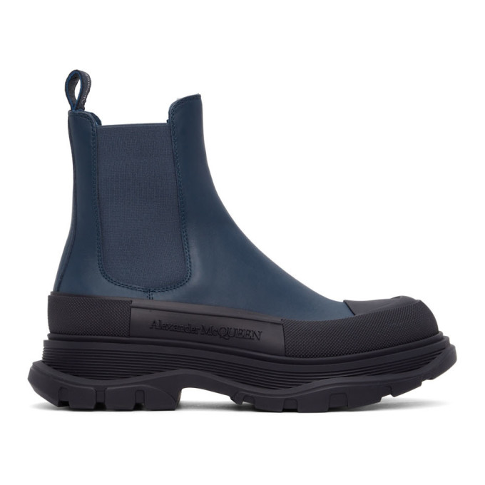 ALEXANDER MCQUEEN NAVY & BLACK TREAD SLICK CHELSEA BOOTS