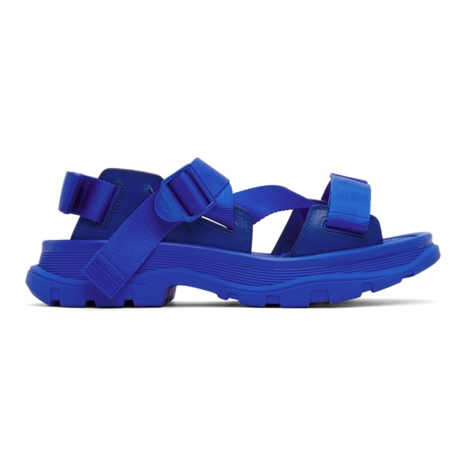 Alexander Mcqueen Men's Strappy Leather Sport Sandals In 4425 Ultramarine/ult