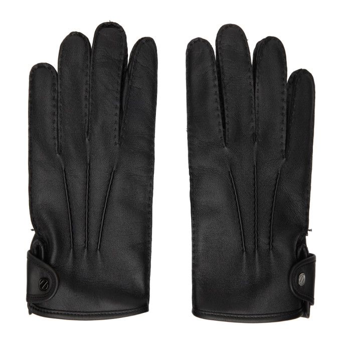 ERMENEGILDO ZEGNA BLACK CALFSKIN GLOVES