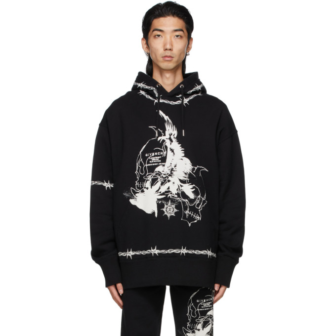 Click to view more detailed imagery on our partner's website Givenchy Black Printed Hooded Cotton Sweatshirt In 001-black