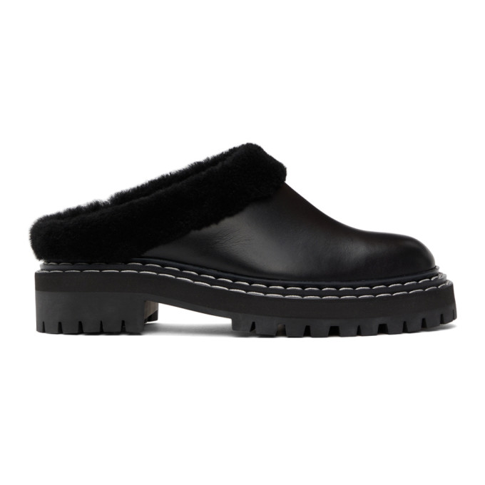 PROENZA SCHOULER BLACK SHEARLING LUG SOLE MULE