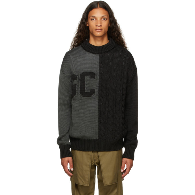 GCDS BLACK CABLE KNIT LOGO SWEATER