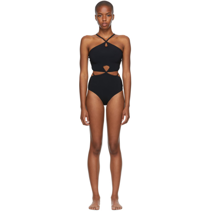 CHRISTOPHER ESBER BLACK LOOPED HALTER ONE-PIECE SWIMSUIT