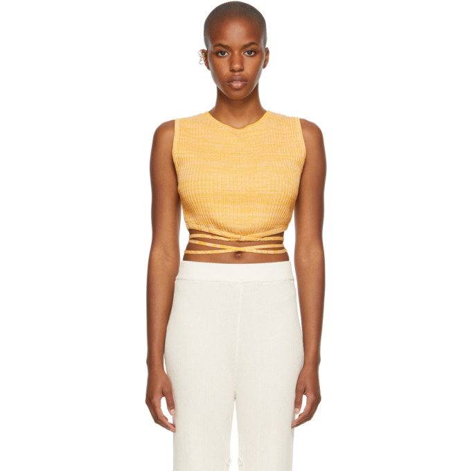 CHRISTOPHER ESBER YELLOW KNIT TIE CROP TANK TOP