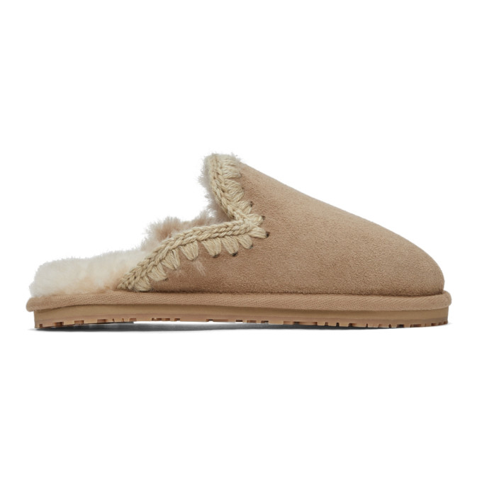 Mou 10mm Eskimo Suede Slippers In Camel