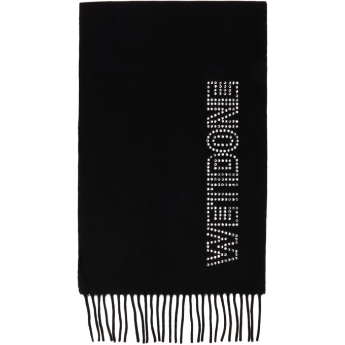 WE11 DONE BLACK CASHMERE LOGO HOTFIX IRON ON SCARF