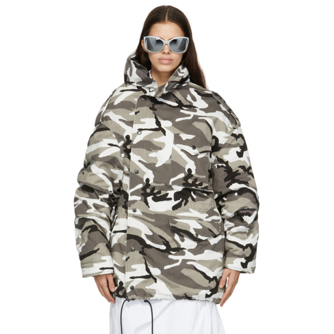 BALENCIAGA GREY OFF-SHOULDER MILITARY PARKA