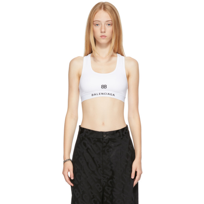 Click to view more detailed imagery on our partner's website Balenciaga White Sports Bra With Black Bb Logo In 9000 White