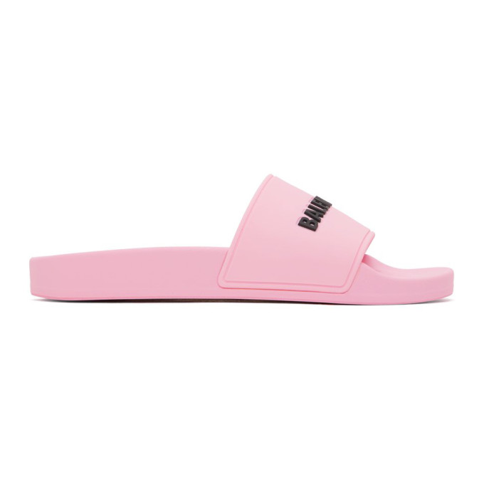 Click to view more detailed imagery on our partner's website Balenciaga Piscine Logo-embossed Rubber Slides In Pink